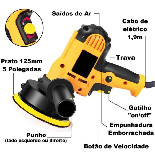 Politriz Lixadeira 5 Pol. 125Mm 700 Watts M14 Kit 5 Lixas - Imagem 2