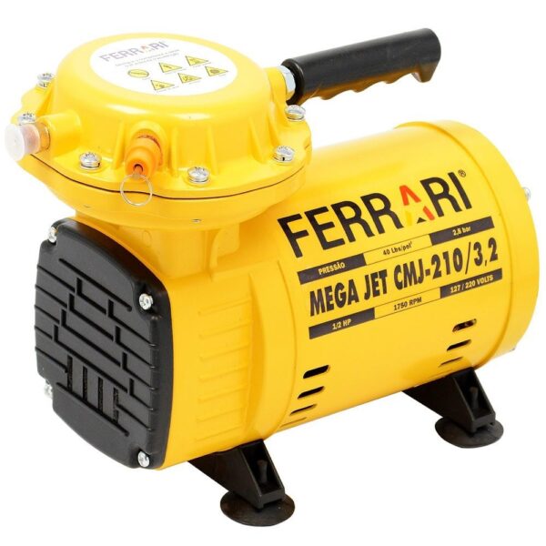 Compressor de Ar Direto Mega Jet Air 1/2HP 3,2 Pés com Kit de Pintura 110/220V Ferrari - Imagem 2